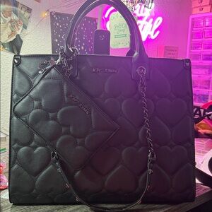Betsey Johnson Black Heart Quilted Tote